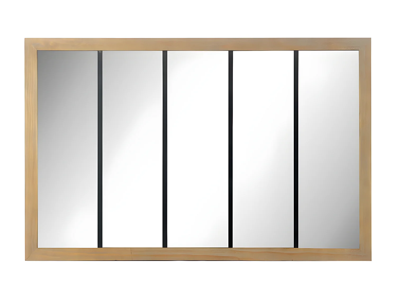 Oppy - Miroir verrière en métal et bois 140x90 cm - Couleur - Bois clair / noir