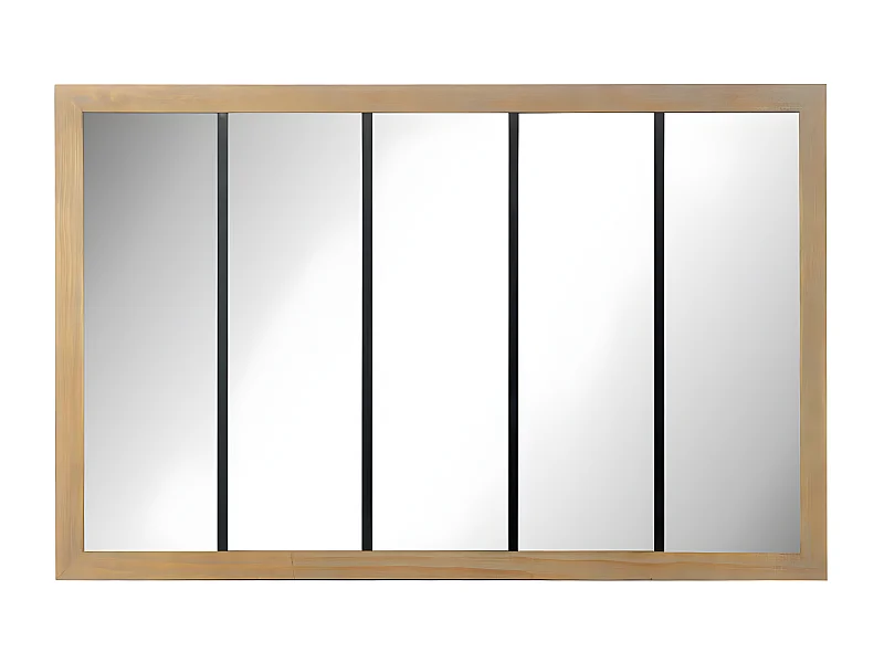Oppy - Miroir verrière en métal et bois 140x90 cm - Couleur - Bois clair / noir