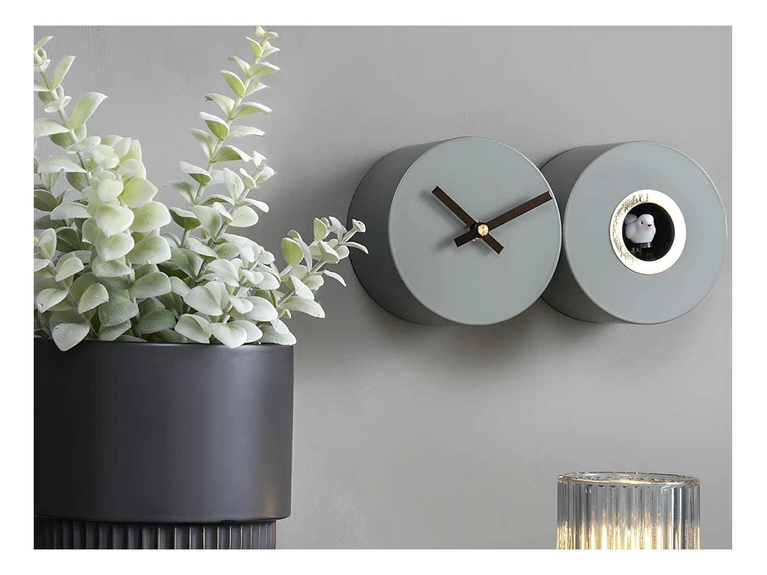 Wecker aus mattem Metall Duo Cuckoo Kaki