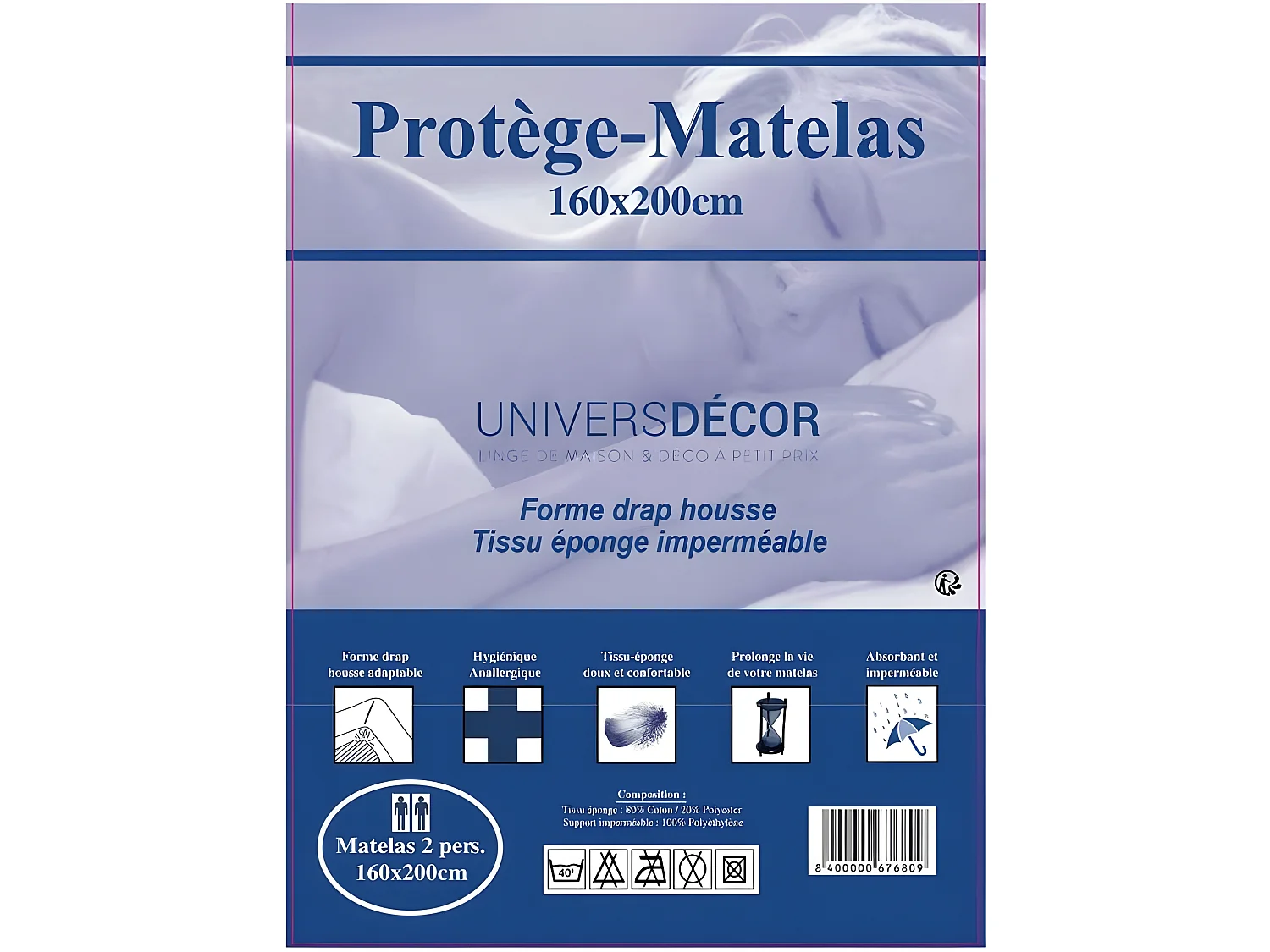 Protège matelas imperméable, absorbant et anti-acariens 160 x 200 cm