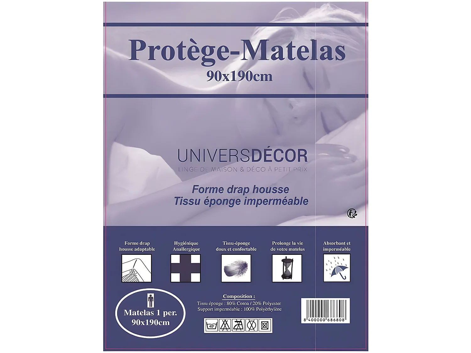 Protège Matelas Imperméable, Absorbant Et Anti-acariens 90 X 190 Cm