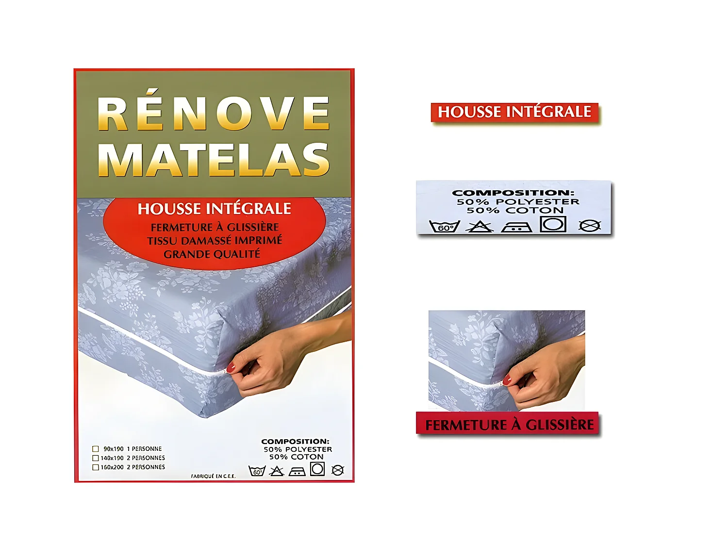 Housse à matelas damassé 140 x 190 cm - Rénove matelas