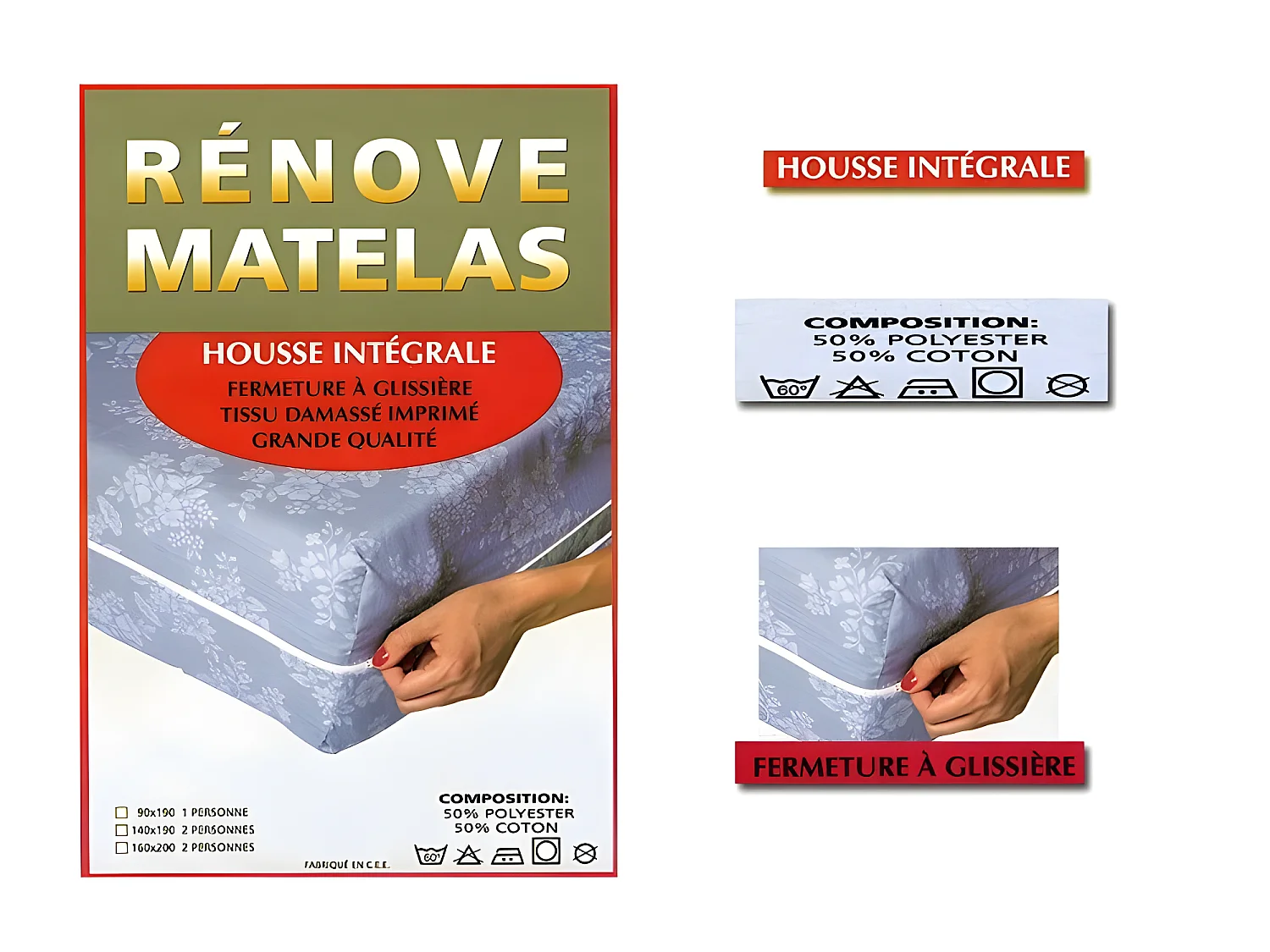 Housse à matelas damassé 140 x 190 cm - Rénove matelas