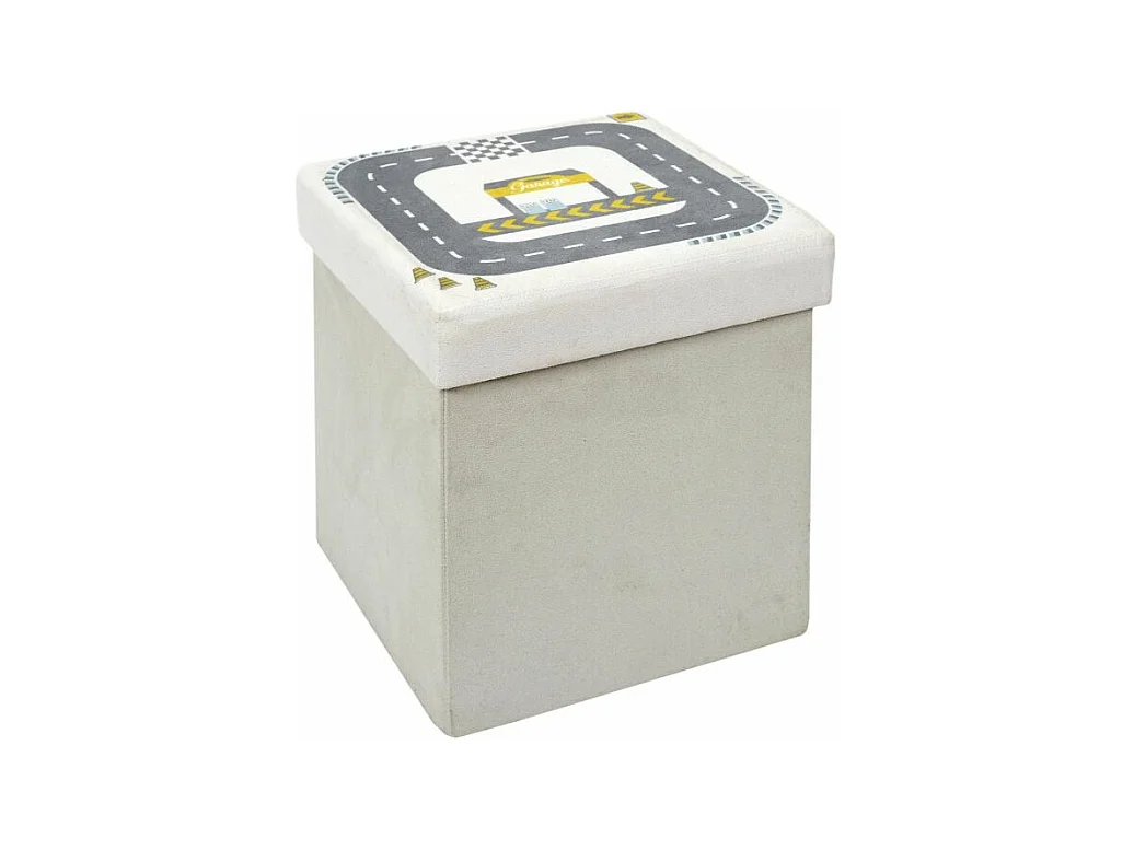 Pouf & Coffre Pliable Enfant "Circuit" 30cm Gris