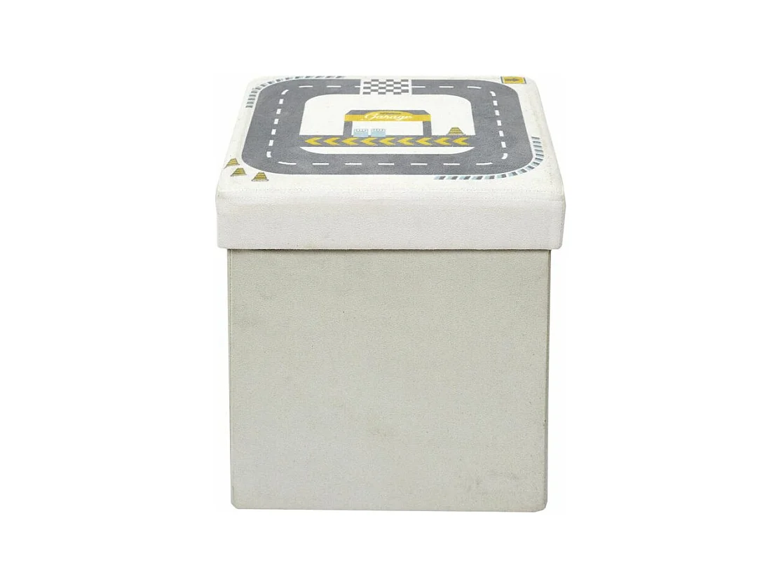 Pouf & Coffre Pliable Enfant "Circuit" 30cm Gris