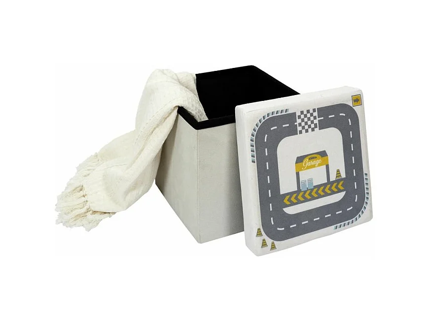 Pouf & Coffre Pliable Enfant "Circuit" 30cm Gris