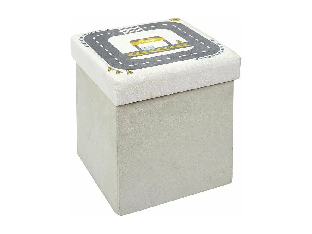 Pouf & Coffre Pliable Enfant "Circuit" 30cm Gris