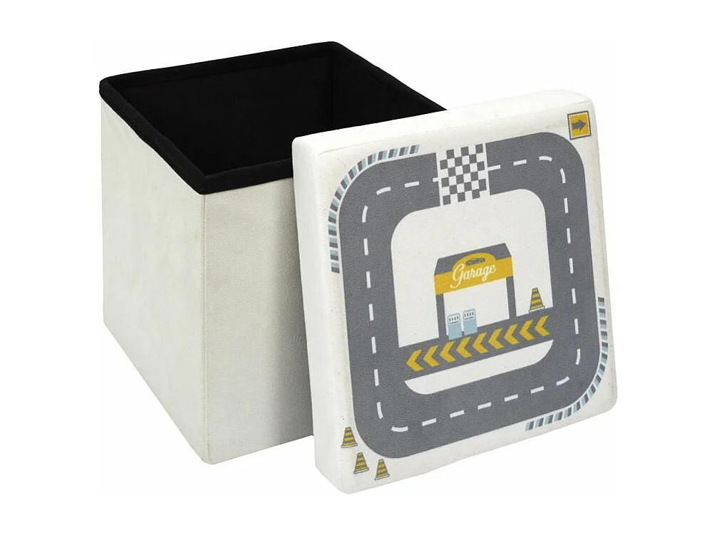 Pouf & Coffre Pliable Enfant "Circuit" 30cm Gris