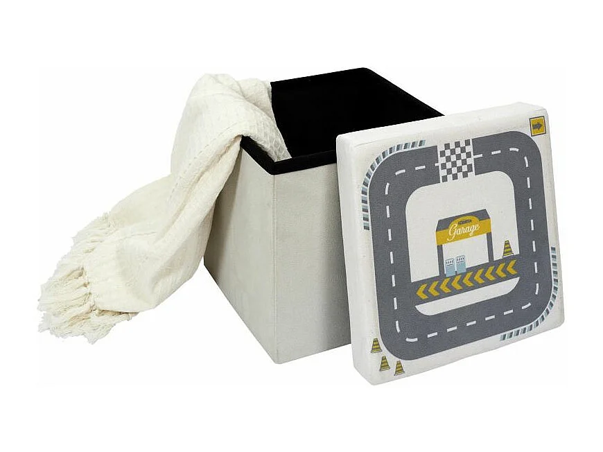 Pouf & Coffre Pliable Enfant "Circuit" 30cm Gris