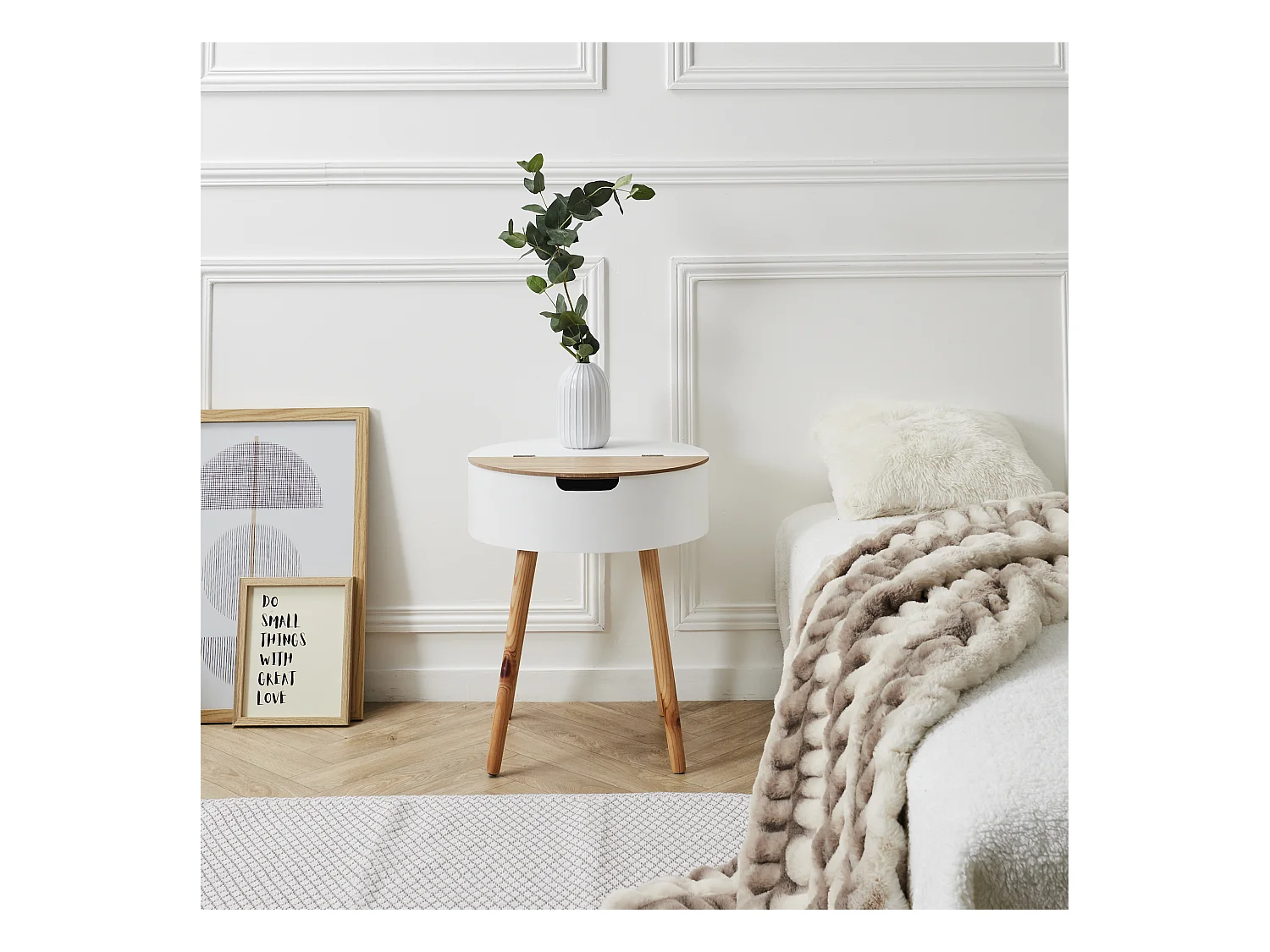 Table Coffre Blanc Bois Blanc, Beige