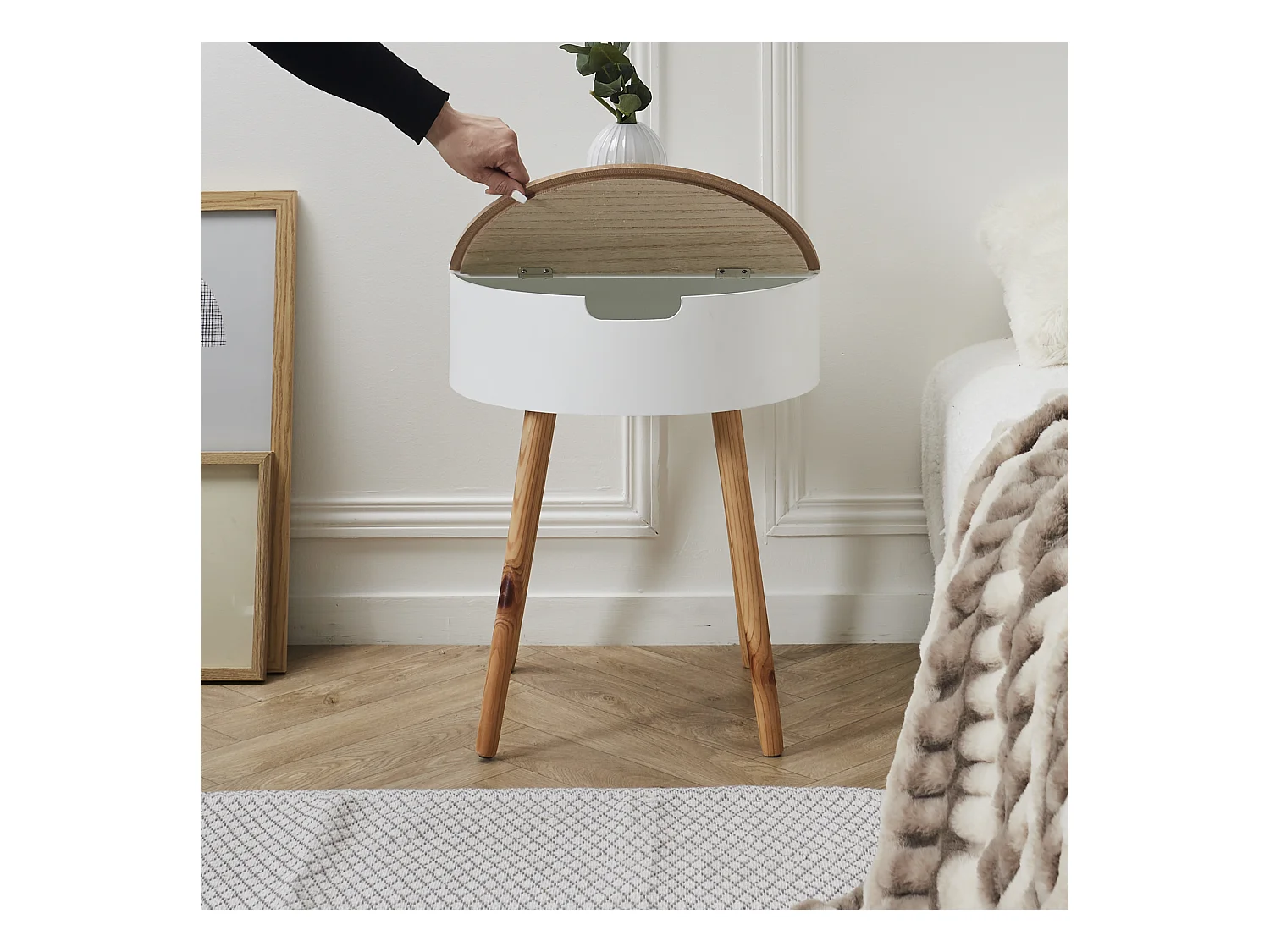 Table Coffre Blanc Bois Blanc, Beige