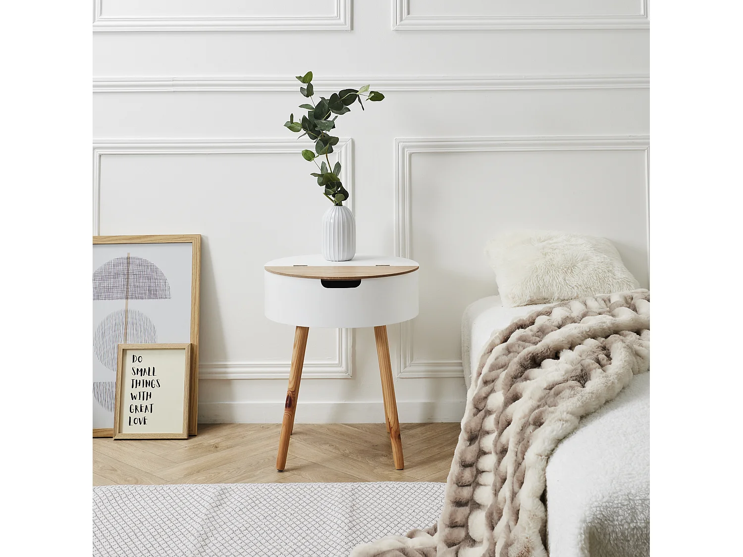 Table Coffre Blanc Bois Blanc, Beige