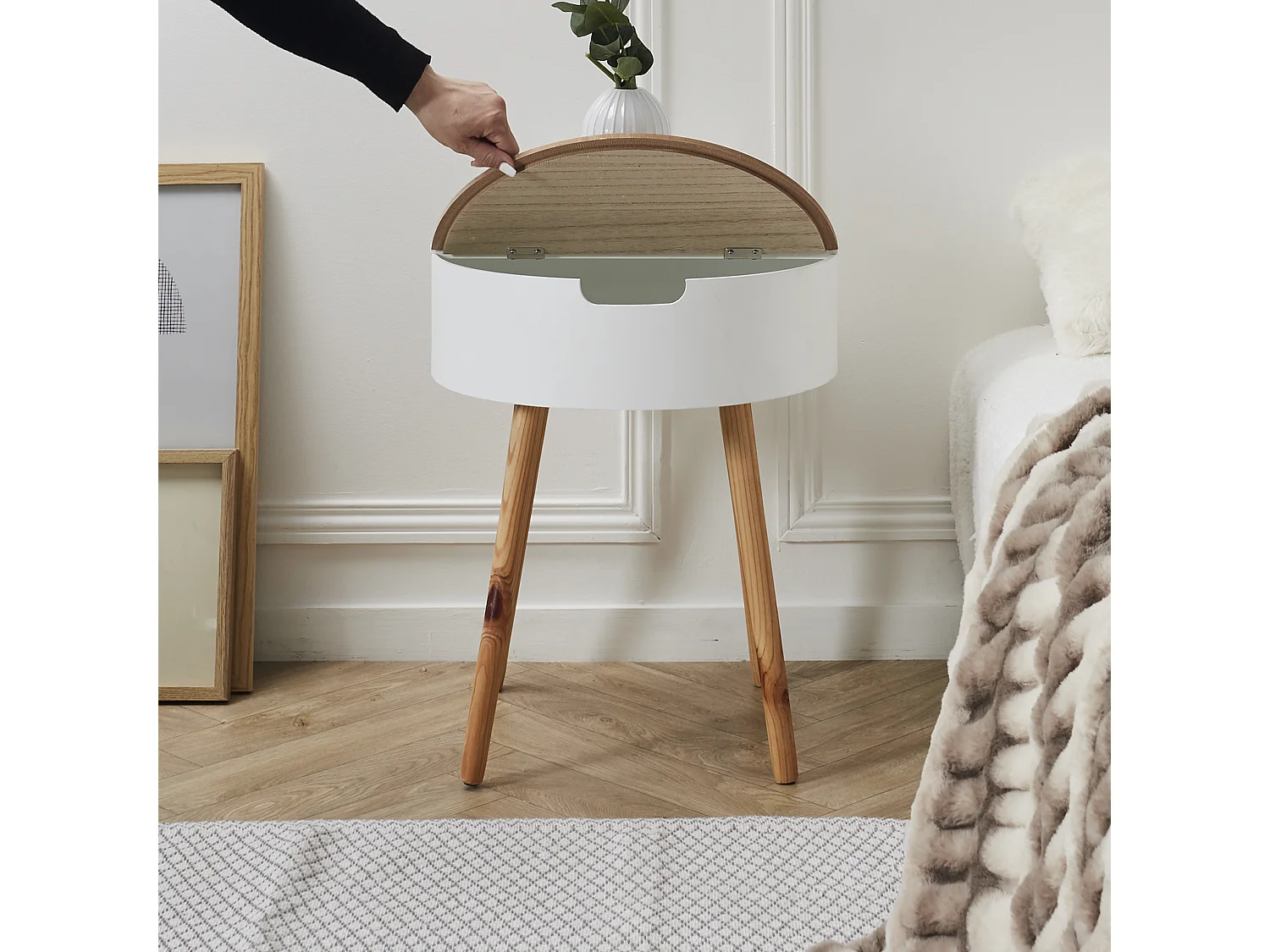 Table Coffre Blanc Bois Blanc, Beige