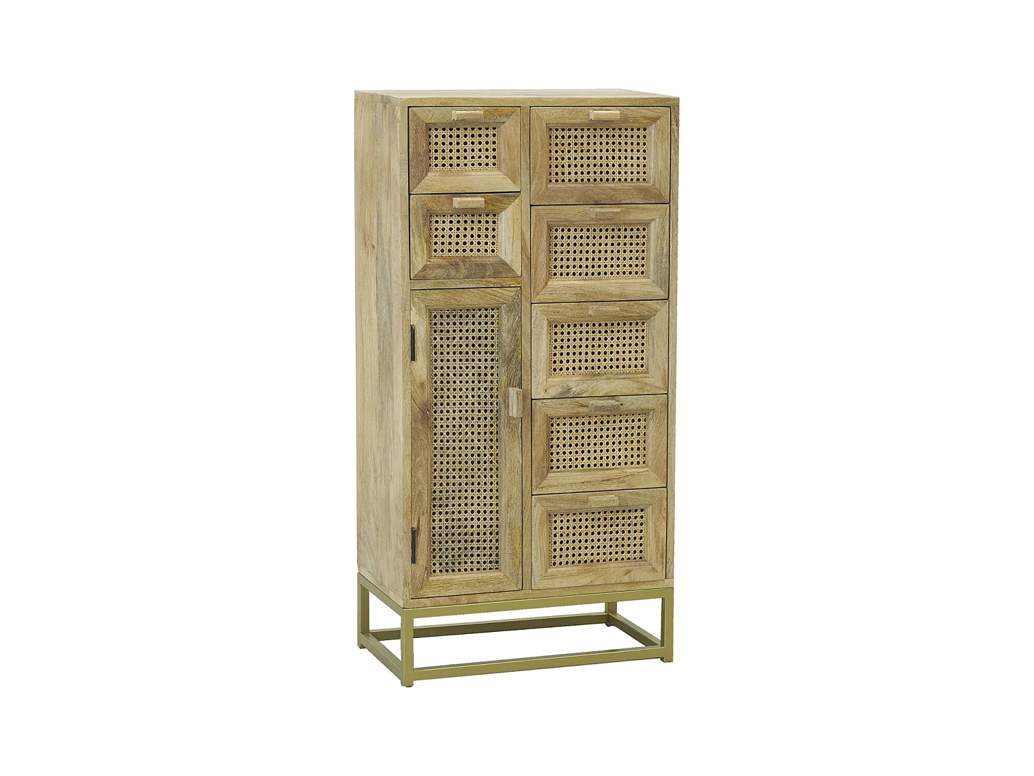 Commode en manguier et cannage en rotin