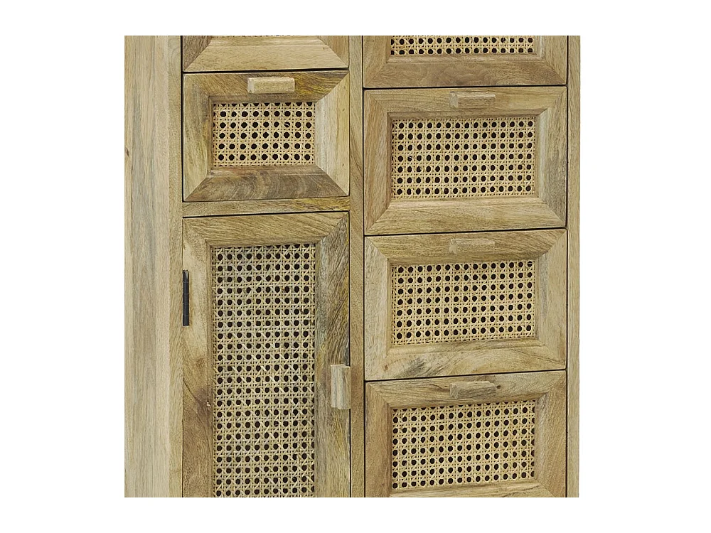 Commode en manguier et cannage en rotin