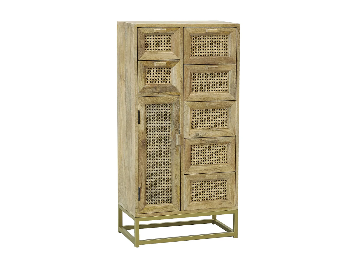 Commode en manguier et cannage en rotin