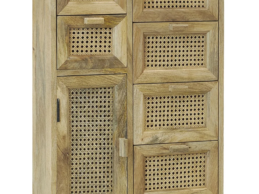 Commode en manguier et cannage en rotin