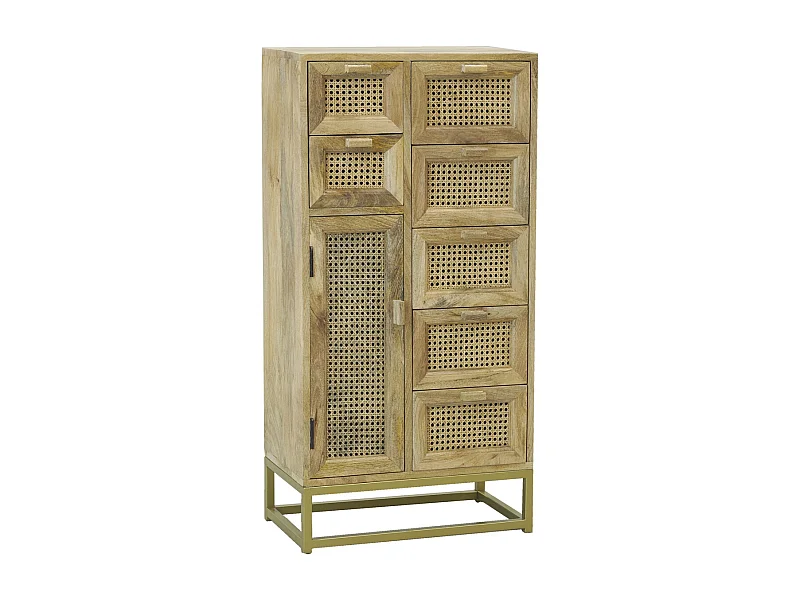 Commode en manguier et cannage en rotin