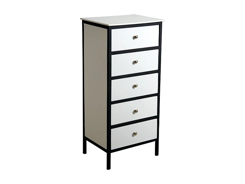 Commode tiroirs en bois et métal 5 tiroirs