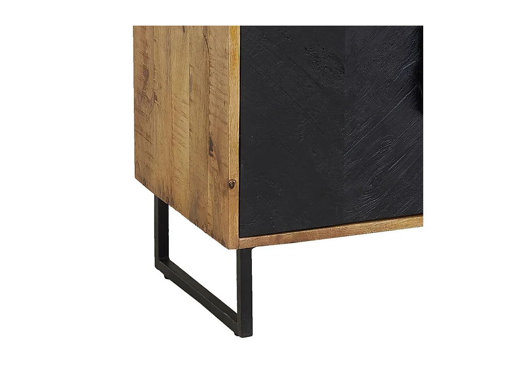 Commode en manguier naturel et teinté noir Damier 4 tiroirs + 2 portes