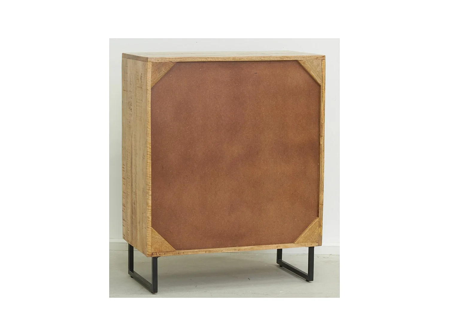 Commode en manguier naturel et teinté noir Damier 4 tiroirs + 2 portes