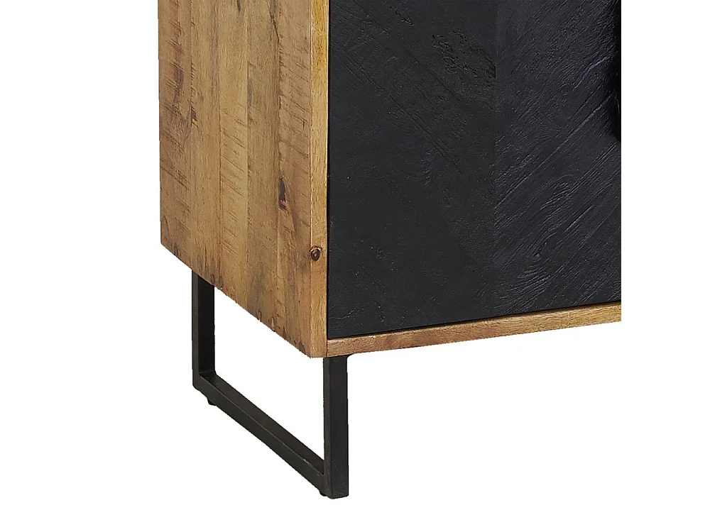 Commode en manguier naturel et teinté noir Damier 4 tiroirs + 2 portes