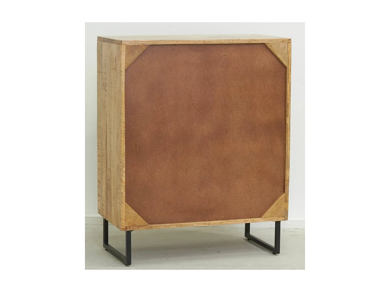 Commode en manguier naturel et teinté noir Damier 4 tiroirs + 2 portes