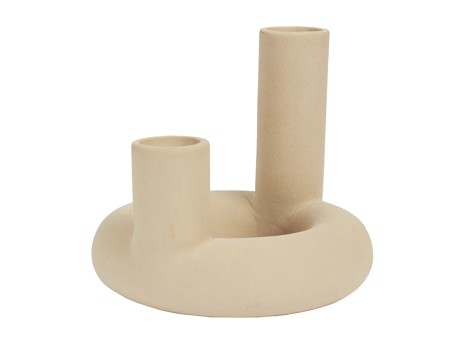 Vase Ceramique 2 Tubes Arty Nude Beige
