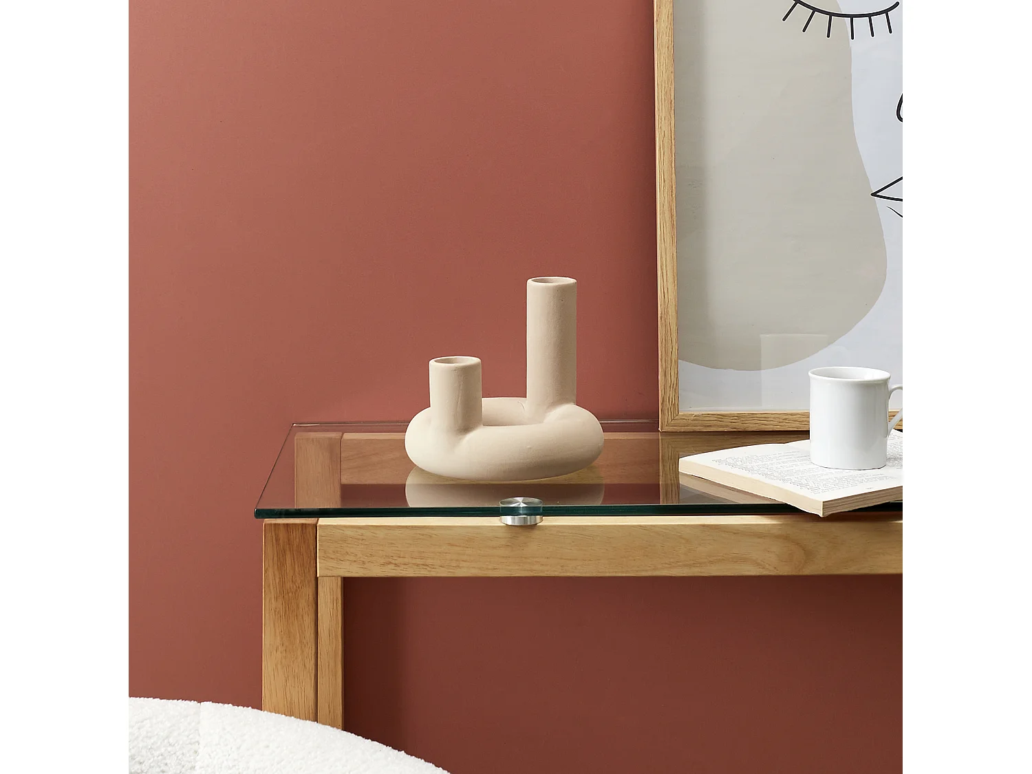 Vase Ceramique 2 Tubes Arty Nude Beige