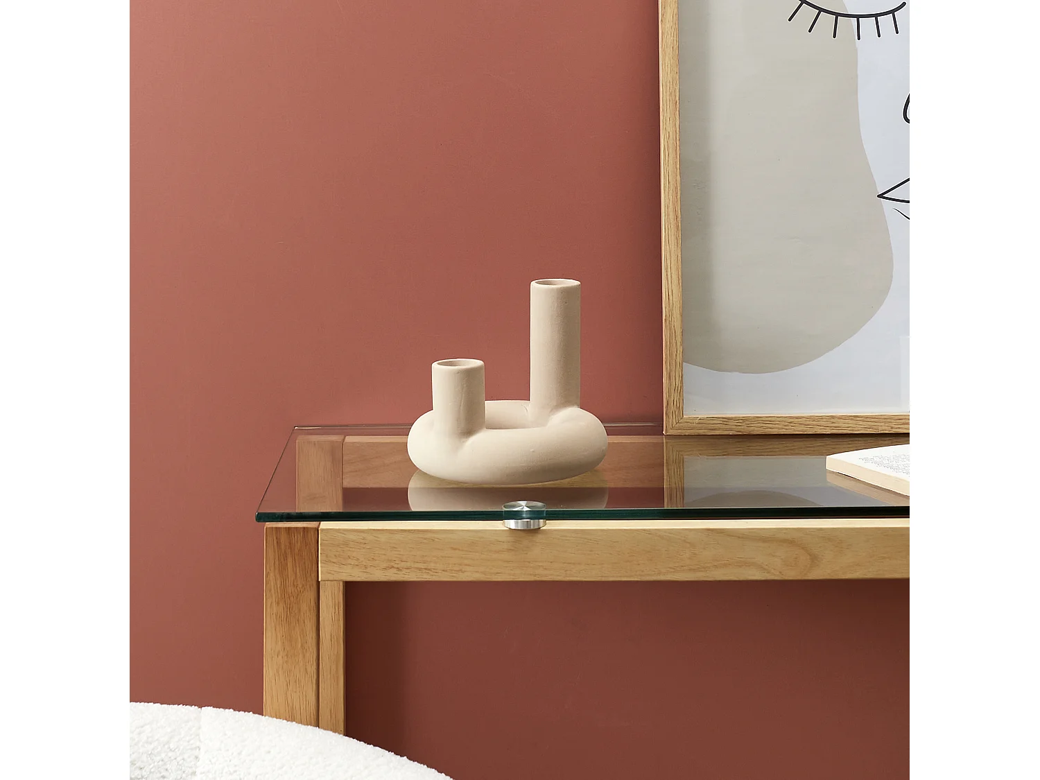 Vase Ceramique 2 Tubes Arty Nude Beige