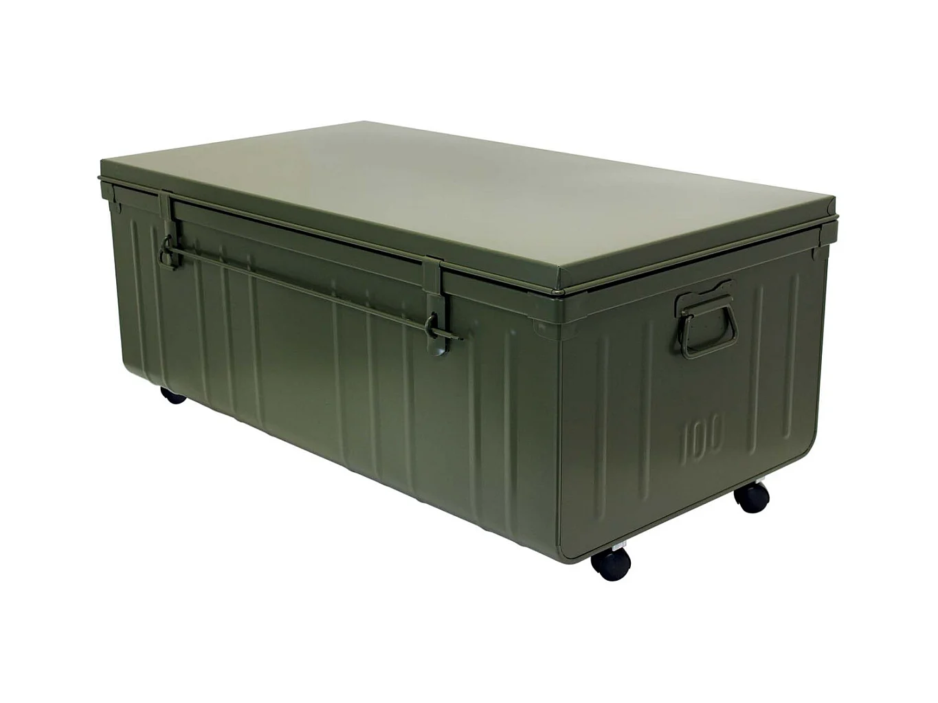 Table basse en acier sur roulettes Habitat 90 cm Kaki