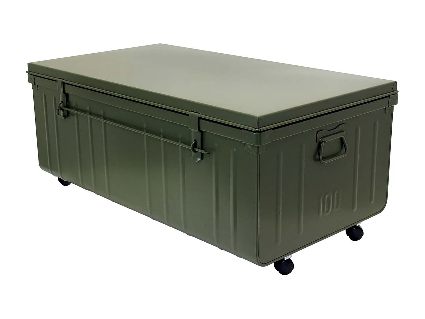 Table basse en acier sur roulettes Habitat 90 cm Kaki