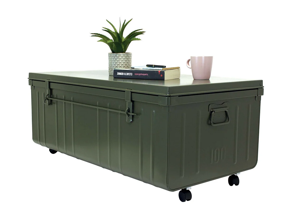 Table basse en acier sur roulettes Habitat 90 cm Kaki