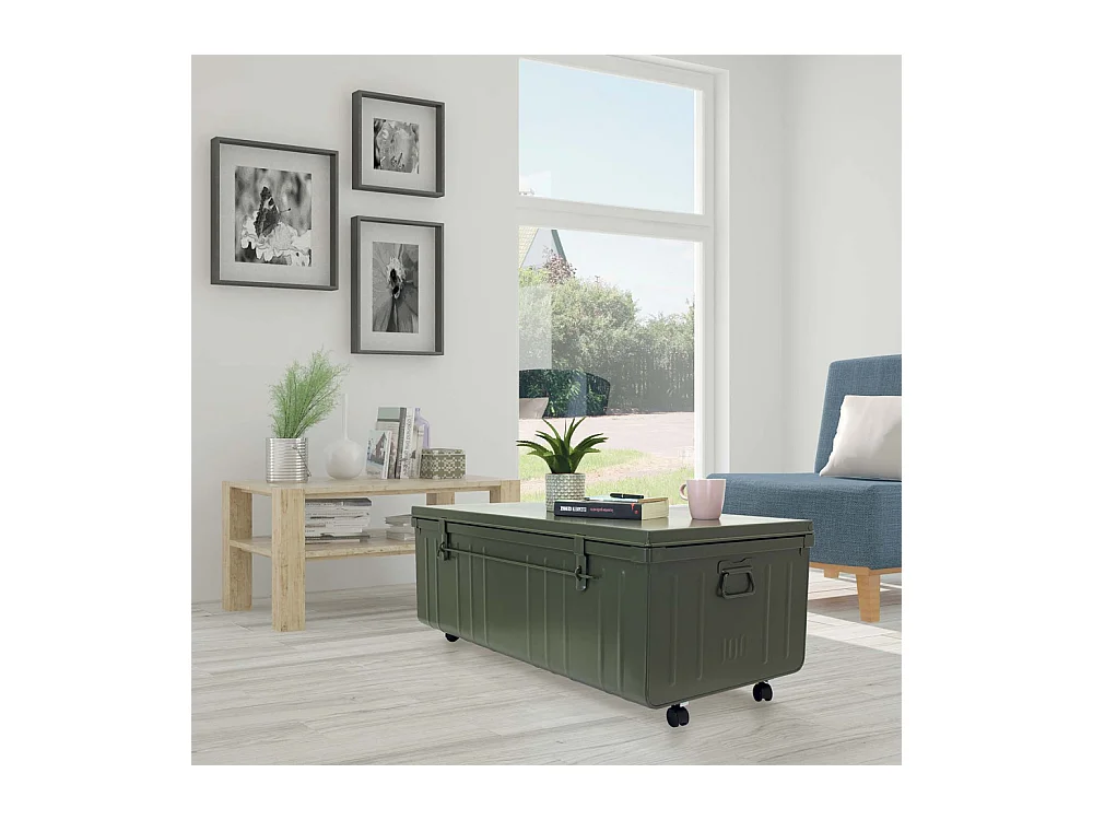 Table basse malle en métal Kaki