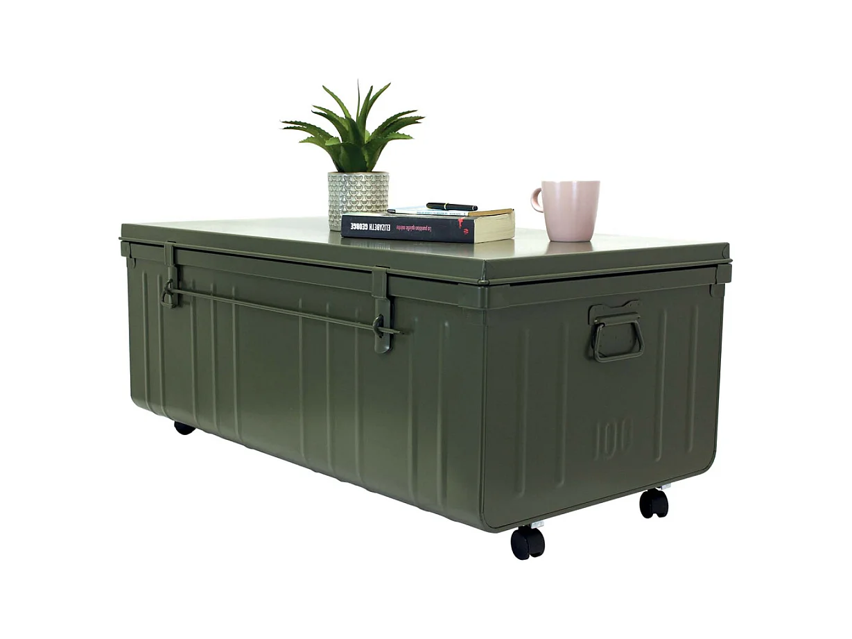 Table basse malle en métal Kaki