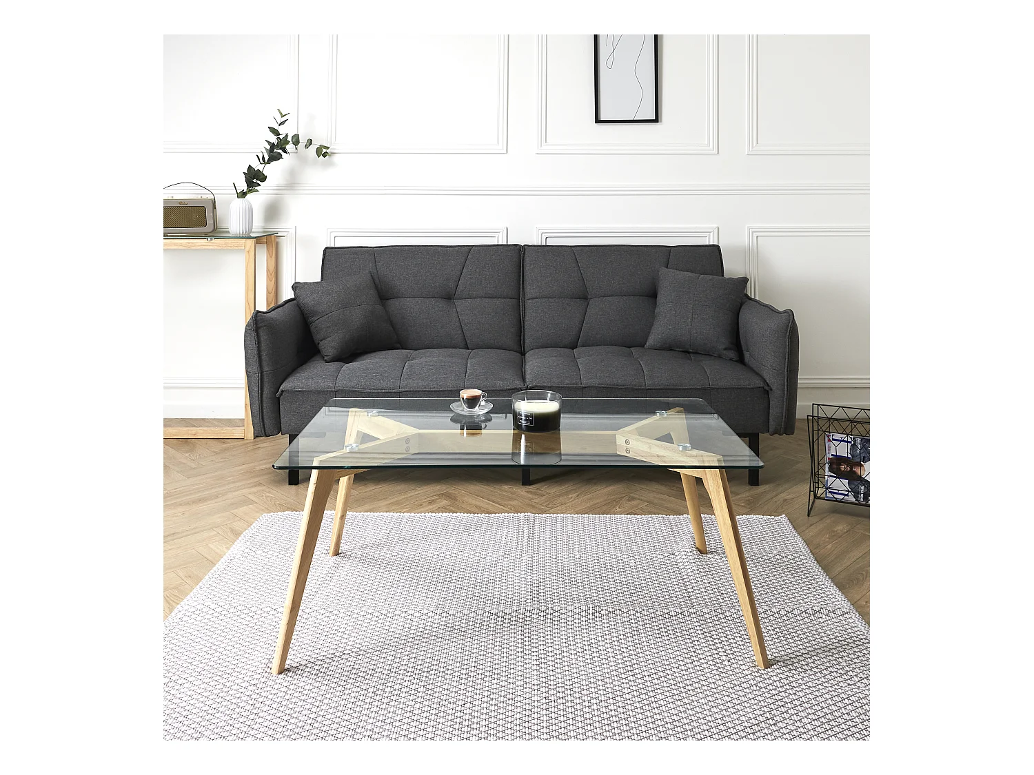 Table Rectangulaire En Verre 110x60x45cm Marron, Transparent