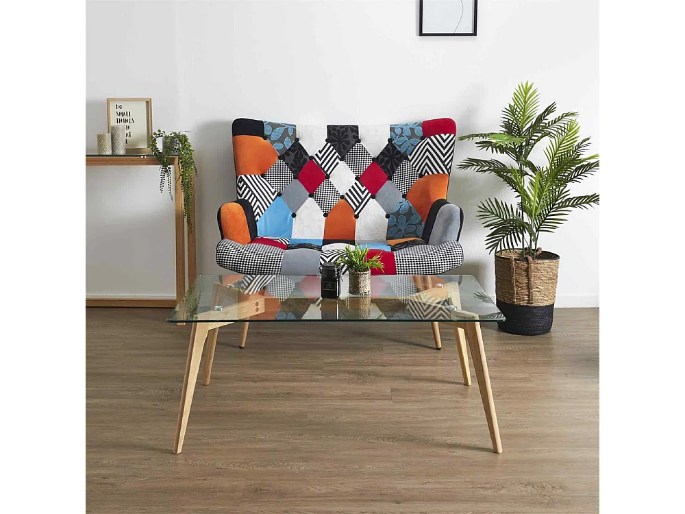 Table Basse Verre & Bois "Polax" 110cm Transparent
