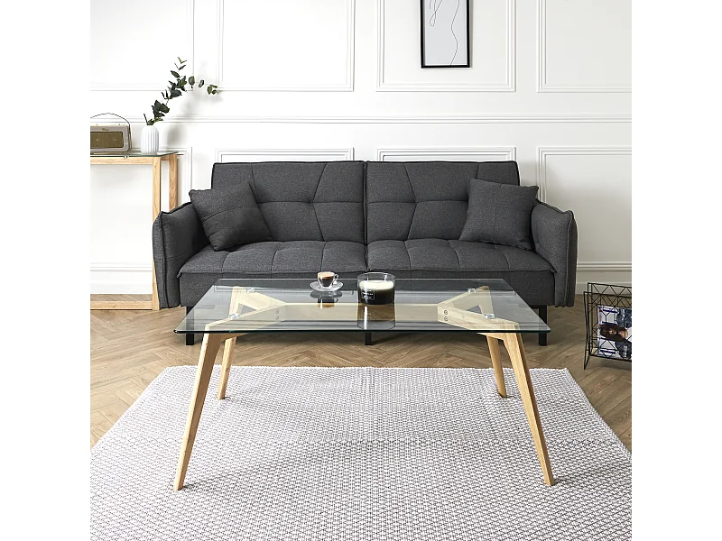 Table Rectangulaire En Verre 110x60x45cm Marron, Transparent