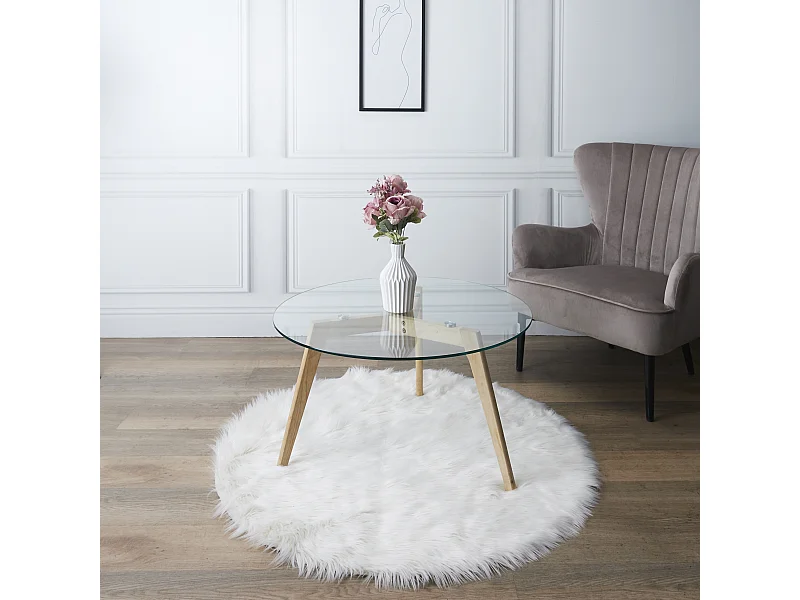 Table Ronde En Verre Diam 80 Cm Marron, Transparent