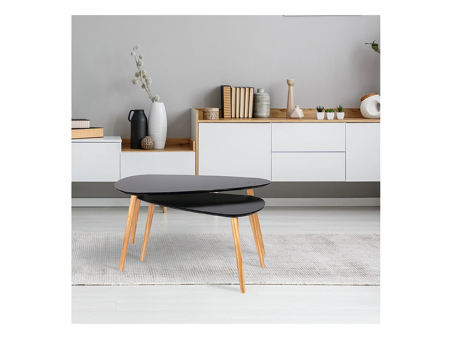 Table Gigogne Bois Galet Noir Noir