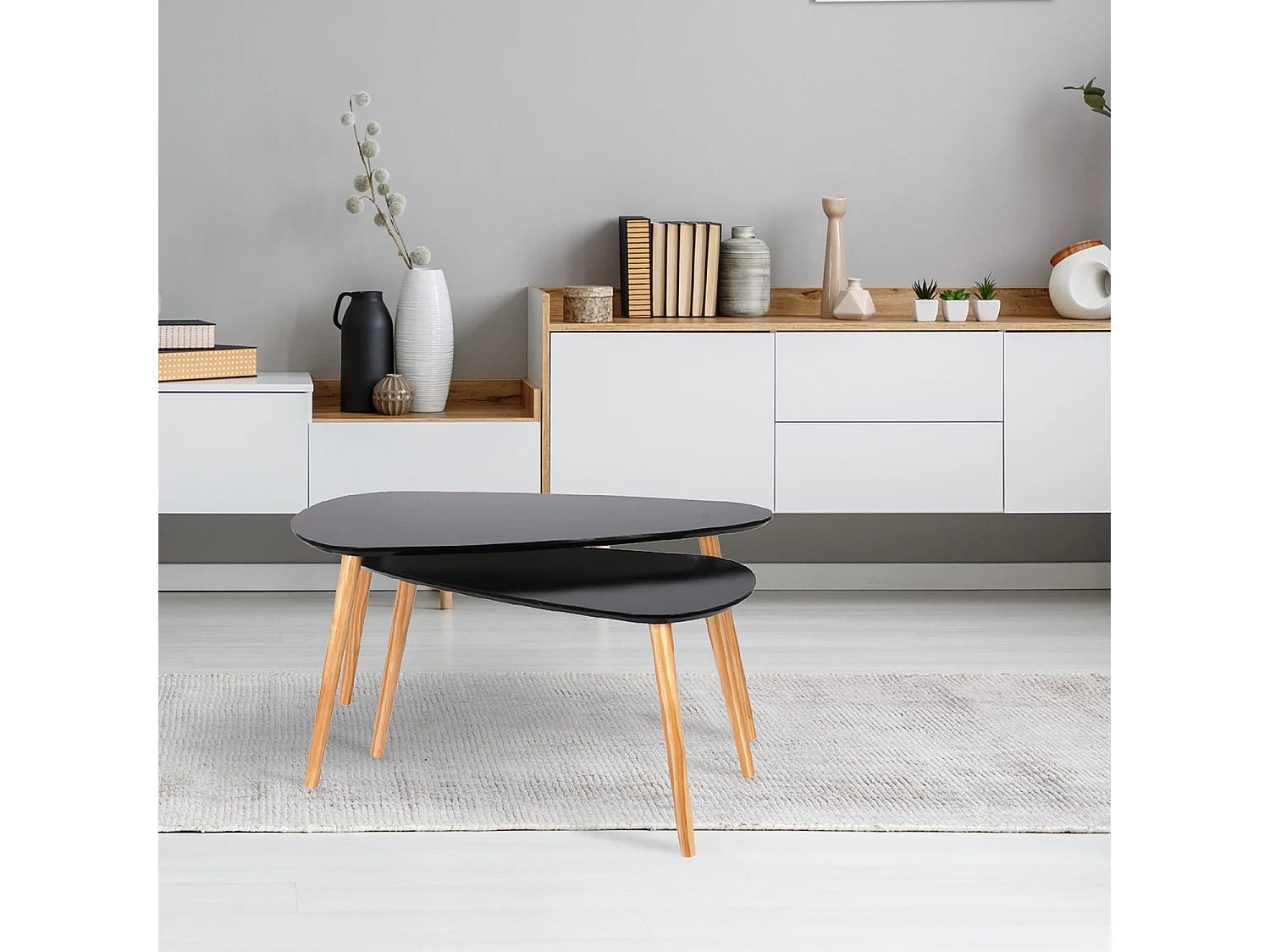 Table Gigogne Bois Galet Noir Noir