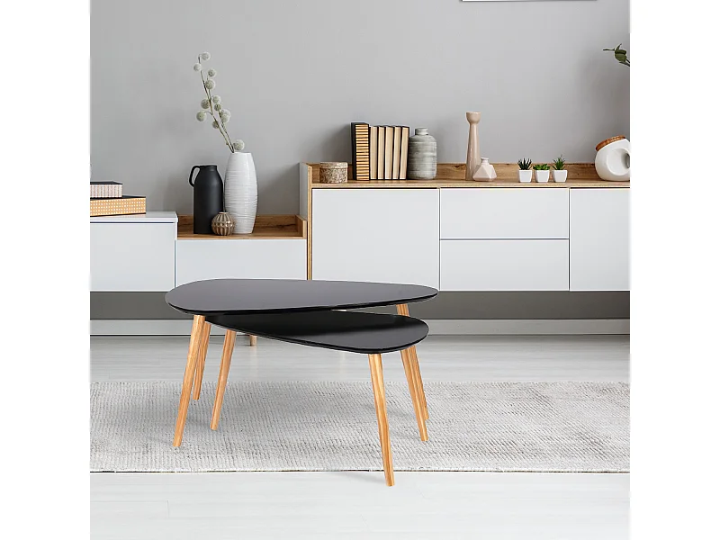 Table Gigogne Bois Galet Noir Noir