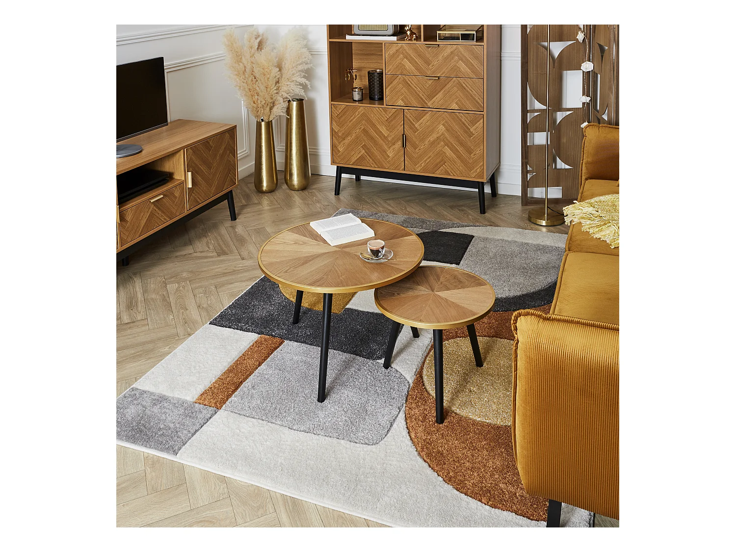 Table Gigogne Felix X2 Marron, Noir, Or