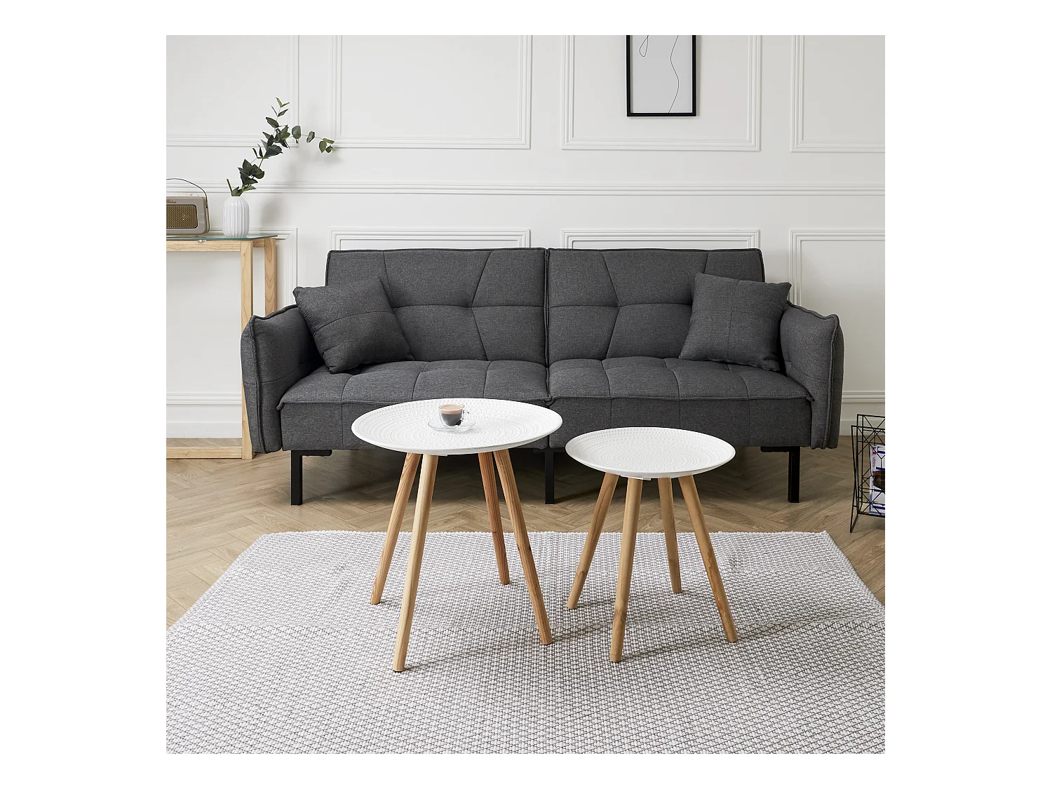 Tables Gigognes Ronde Relief Gouttelette X2 Blanc, Marron