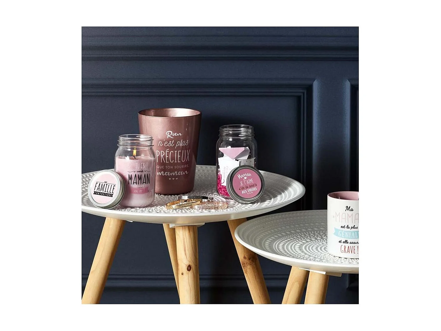 Tables Gigognes Ronde Relief Gouttelette X2 Blanc, Marron