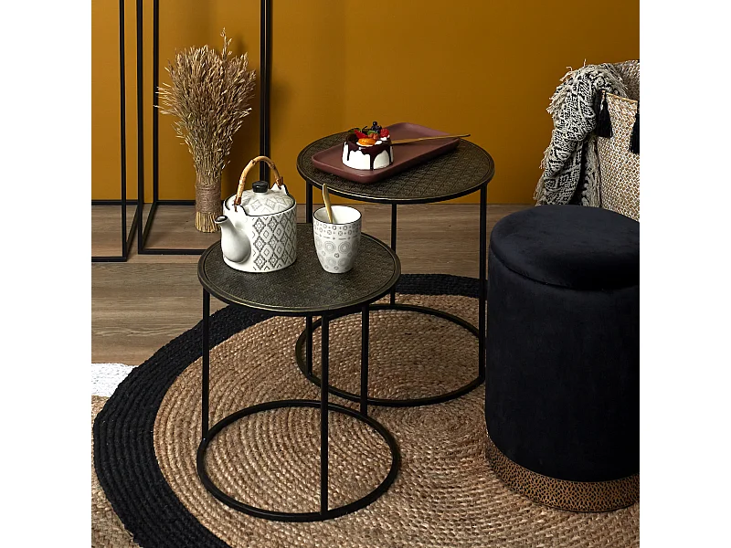 Table Gigogne Metal Martele Mirage X2 Noir, Or