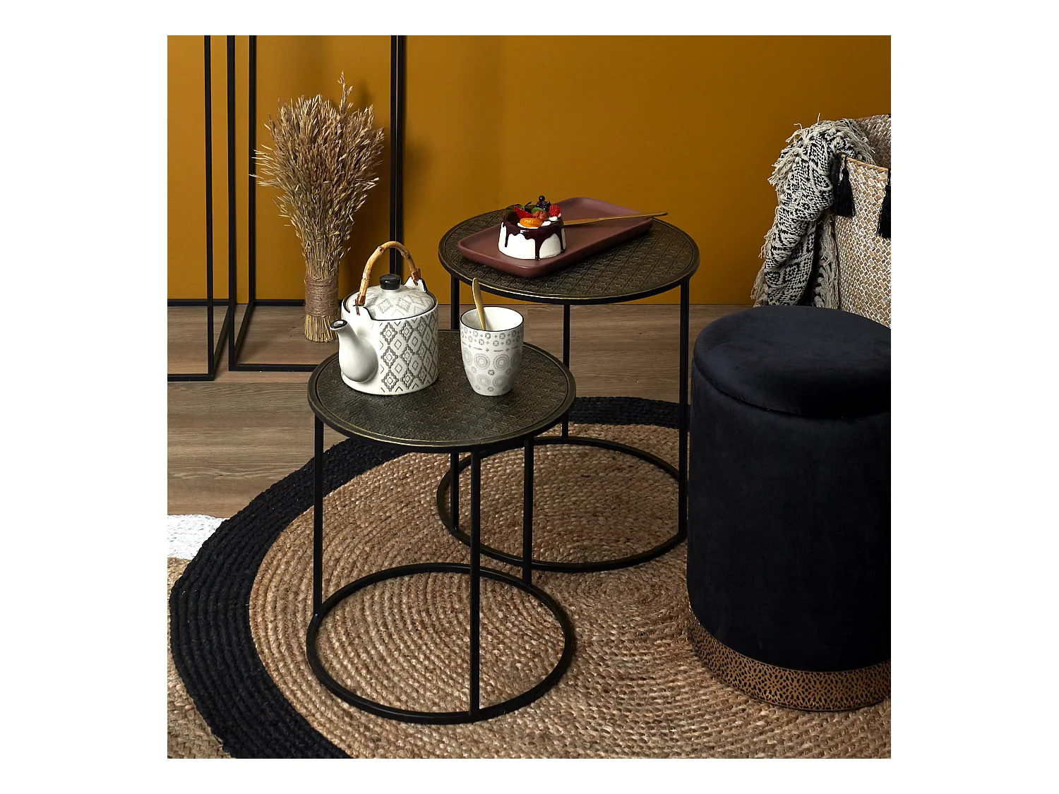 Table Gigogne Metal Martele Mirage X2 Noir, Or