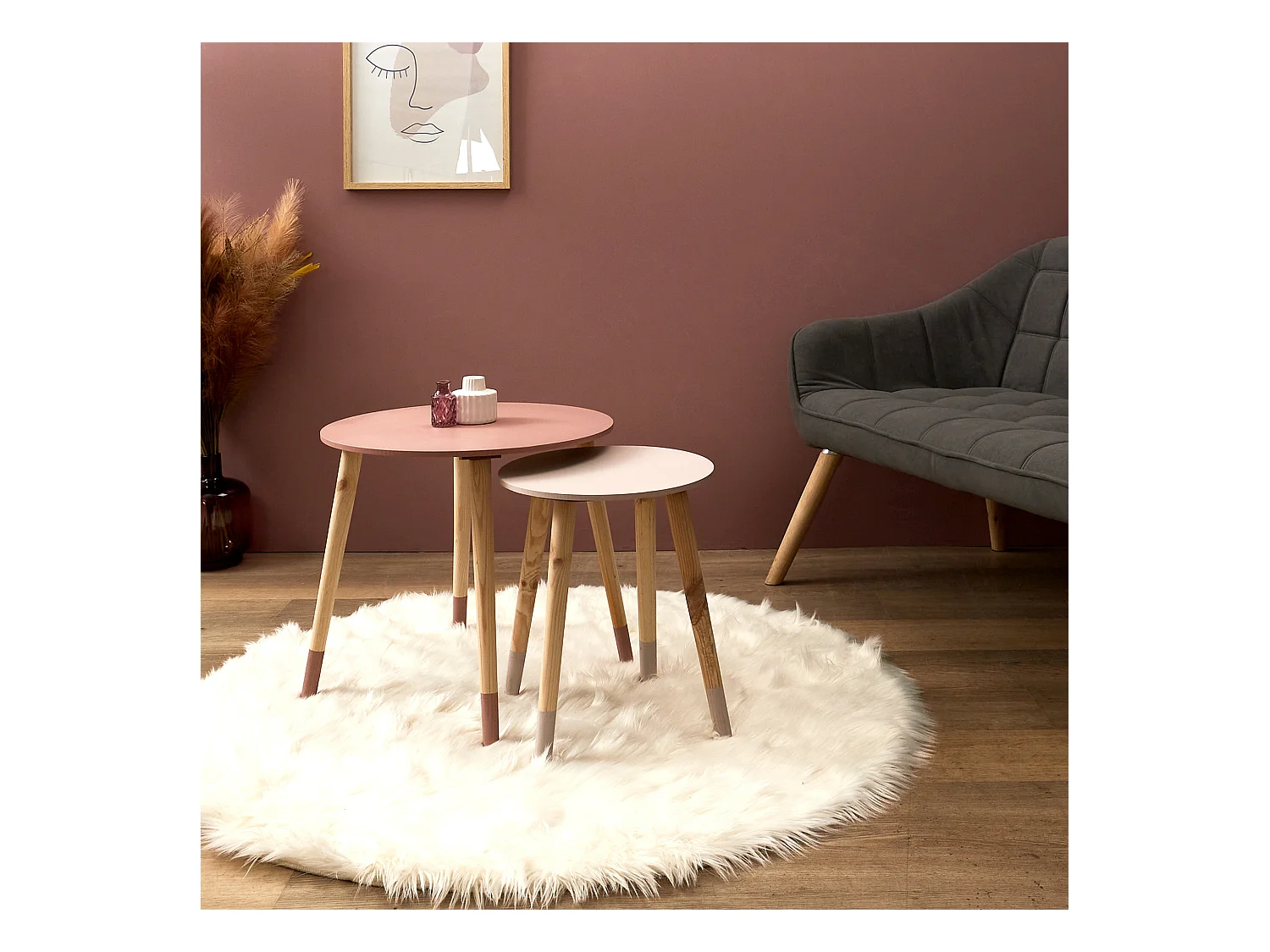 Table Gigogne Bicolore Rose X2 Rose, Blanc