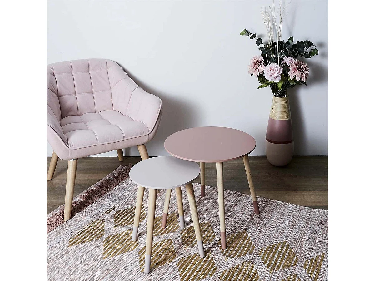 Lot de 2 Tables Gigognes "Bicolore" 48cm Rose