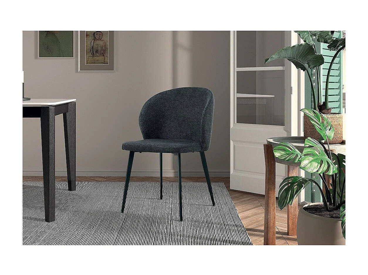 Chaise revêtement tissu pour salle à manger coloris gris foncé. Collection HARDIN